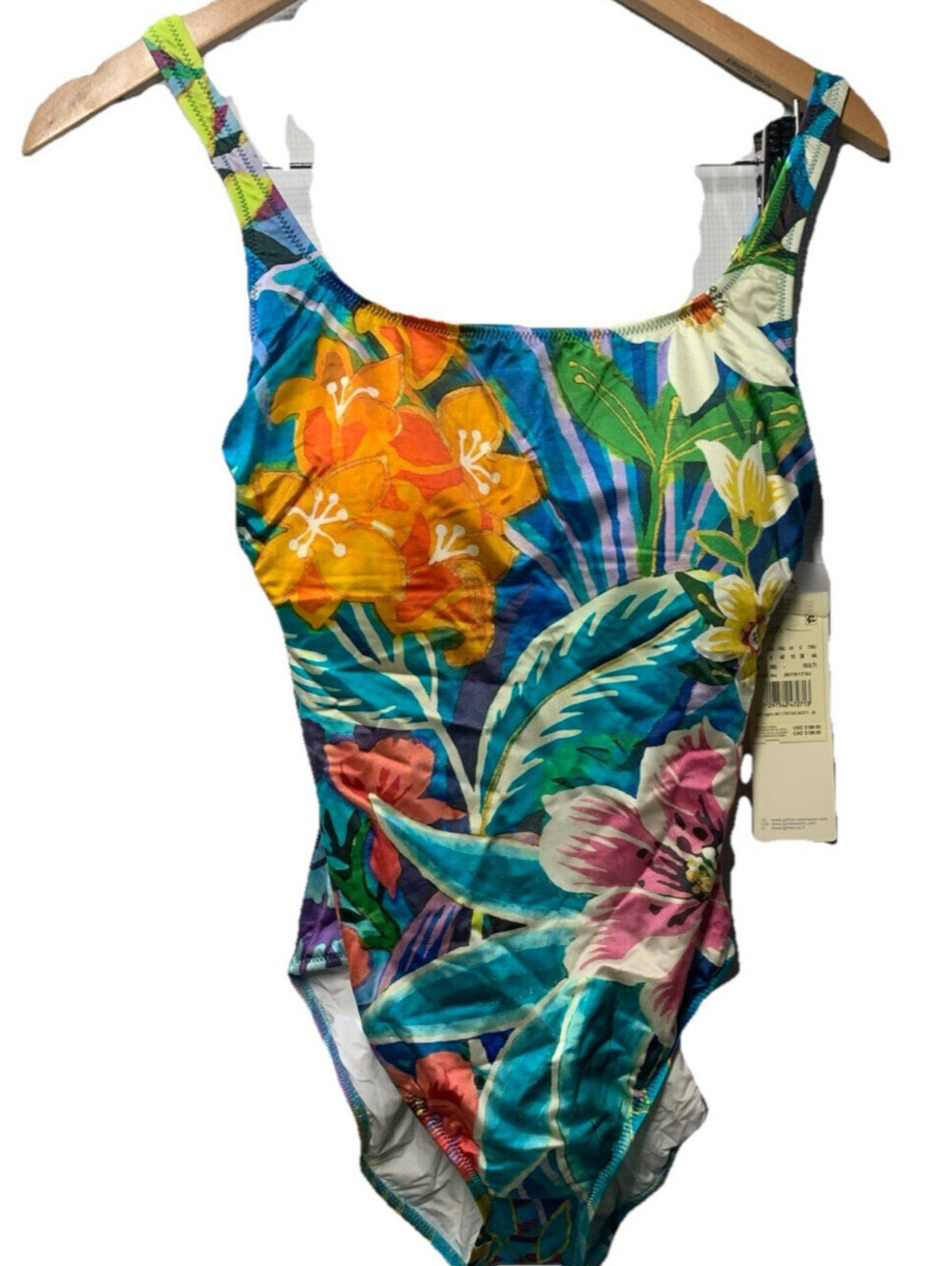 Gottex Tropicana Square Neck One Piece Adjustable Straps Floral Swimwear Size 8